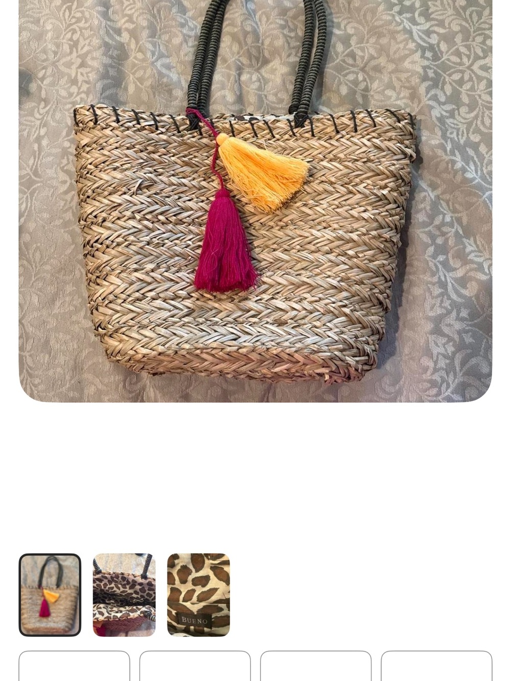Bueno Straw Tote with Pink & Yellow Tassels